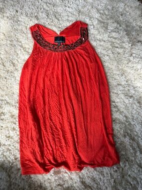 Bright red Cynthia Rowley Red Embellished Halter-Style Tank tank with decorative
